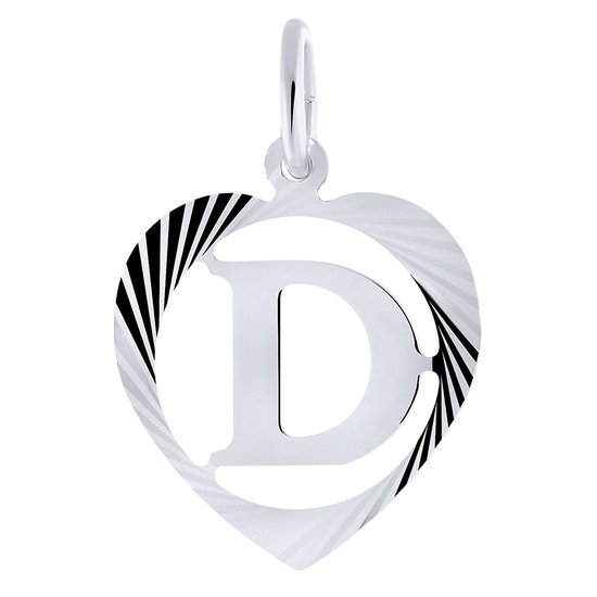 Lucardi Dames Zilveren hanger alfabet in hart facet - Letter D - 925 Zilver - Zilverkleurig