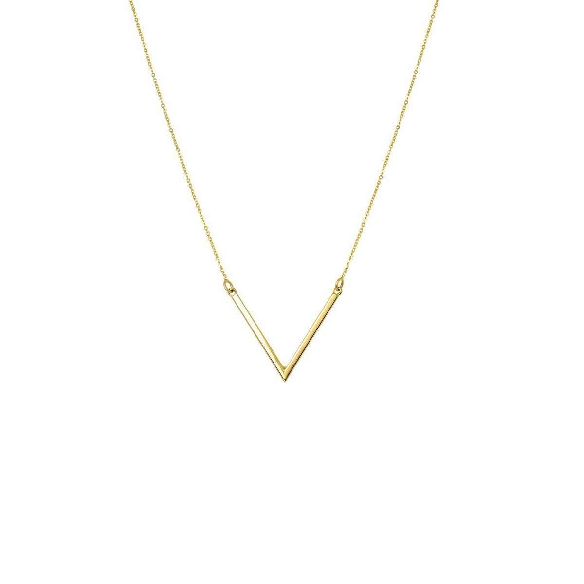 Lucardi Dames 14 Karaat geelgouden ketting V - Ketting - 14 Karaat Goud - Geelgoud - 45 cm