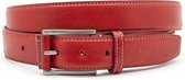 JV Belts Rode leren heren riem - heren riem - 3.5 cm breed - Rood - Echt Leer - Taille: 110cm - Totale lengte riem: 125cm