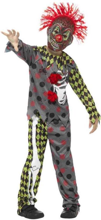 Smiffy's - Monster & Griezel Kostuum - Totaal Verknipte Horror Clown - Jongen - Groen, Grijs - Small - Halloween - Verkleedkleding