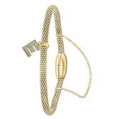 Lucardi Dames Armband mesh goldplated letter E met kristal - Staal - Armband - Cadeau - 19 cm - Goudkleurig