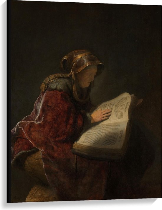 Canvas  - Oude meesters - Oude lezende vrouw, Rembrandt van Rijn, 1631 - 75x100cm Foto op Canvas Schilderij (Wanddecoratie op Canvas)