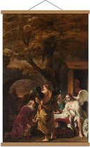 Schoolplaat – Oude meesters - Abraham ontvangt de drie engelen, Ferdinand Bol - 60x90cm Foto op Textielposter (Wanddecoratie op Schoolplaat)