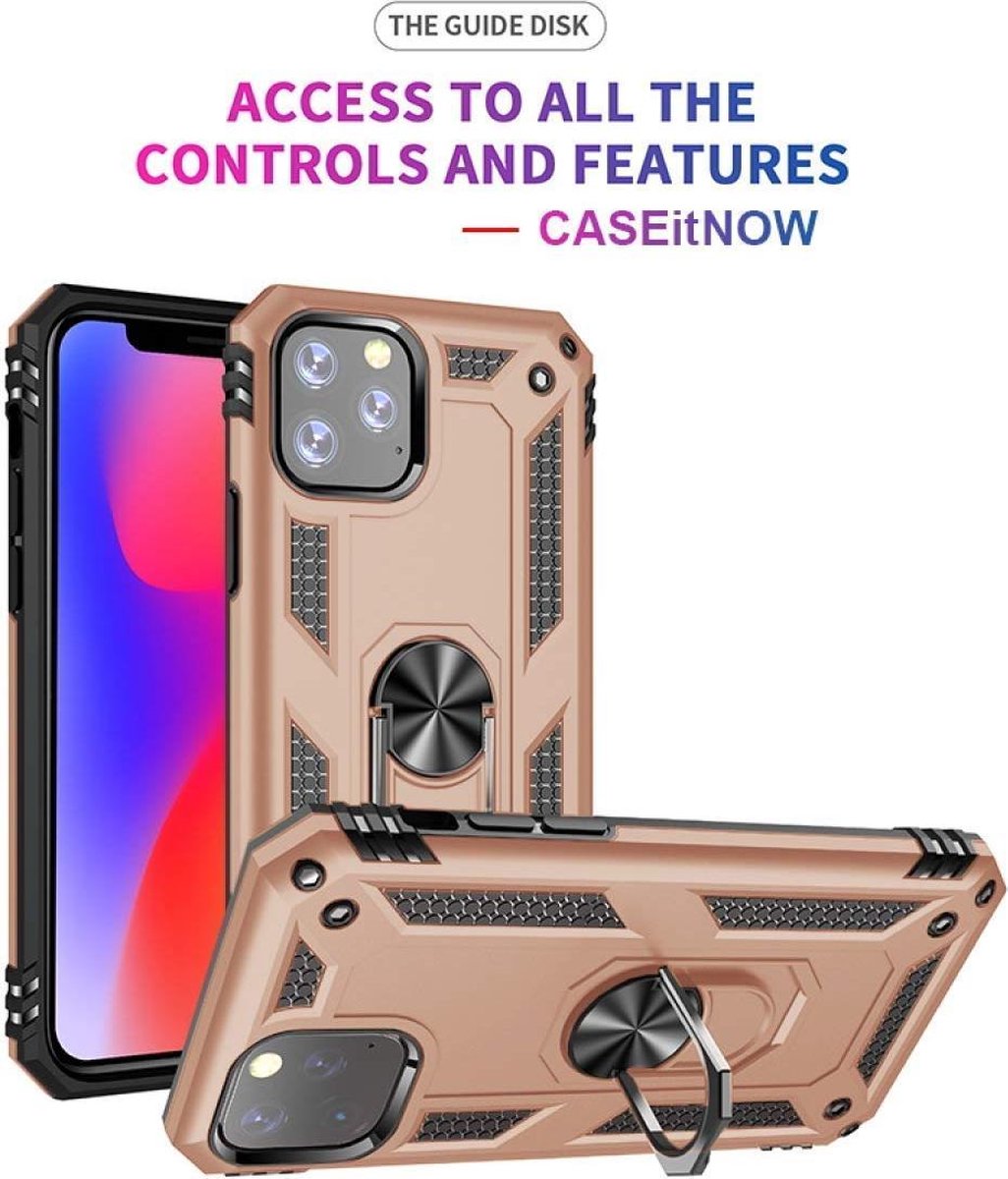 Telefoonhoesje Geschikt voor: iPhone 12 Pro Max hoesje Schokbestendige ring armor met 2X Glas Screenprotector blauw