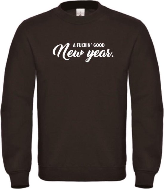 Kerst sweater zwart M - A fuckin' good new year - wit - soBAD. | Kerst | Foute kerst trui | Sweater unisex | Sweater mannen | Sweater vrouwen | Nieuwjaar | Feest | Glitter