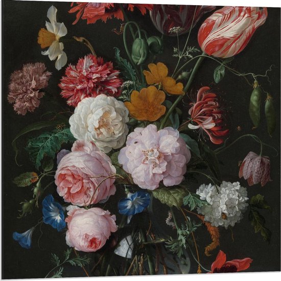Dibond - Oude meesters - Stilleven: bloemen in vaas, Jan Davidsz. de Heem - 80x80cm Foto op Aluminium (Met Ophangsysteem)