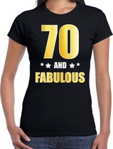 70 and fabulous verjaardag cadeau t-shirt / shirt - zwart - gouden en witte letters - dames - 70 jaar kado shirt / outfit XL