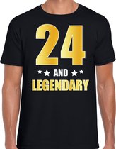 24 and legendary verjaardag cadeau t-shirt / shirt - zwart - gouden en witte letters - voor heren - 24 jaar verjaardag kado shirt / outfit S