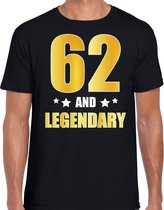 62 and legendary verjaardag cadeau t-shirt / shirt - zwart - gouden en witte letters - voor heren - 62 jaar verjaardag kado shirt / outfit 2XL