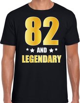 82 and legendary verjaardag cadeau t-shirt / shirt - zwart - gouden en witte letters - voor heren - 82 jaar verjaardag kado shirt / outfit S