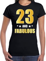 23 and fabulous verjaardag cadeau t-shirt / shirt - zwart - gouden en witte letters - voor dames - 23 jaar verjaardag kado shirt / outfit L