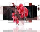 Schilderij , Roze Orchidee , 4 maten , 5 luik , Roze zwart wit , Premium print , XXL