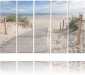 Schilderij , Looppad naar het strand, Multikleur ,4 maten , 5 luik , wanddecoratie , Premium print , XXL