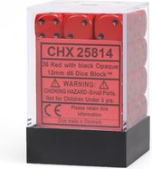 Chessex Opaque Red/black D6 12mm Dobbelsteen Set (36 stuks)