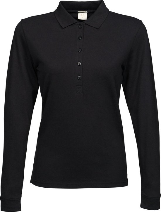 Tee Jays Dames dames Luxe Stretch Poloshirt met lange mouwen Zwart bol
