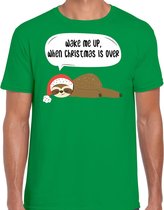 Luiaard Kerstshirt / Kerst t-shirt Wake me up when christmas is over groen voor heren - Kerstkleding / Christmas outfit 2XL