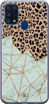 Samsung M31 hoesje siliconen - Luipaard marmer mint | Samsung Galaxy M31 case | Bruin | TPU backcover transparant