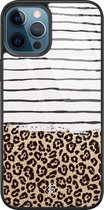 iPhone 12 Pro hoesje glass - Luipaard strepen | Apple iPhone 12 Pro  case | Hardcase backcover zwart