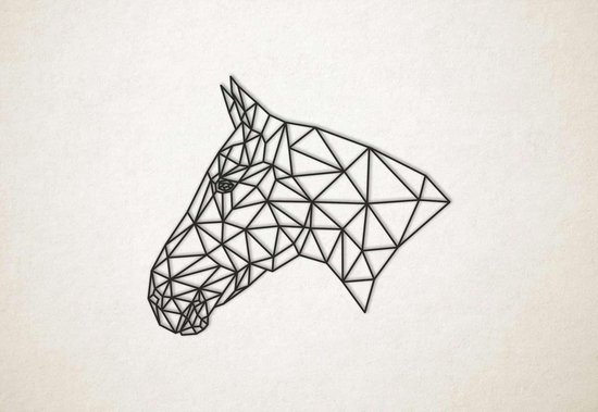 Line Art - Paard 3 - S - 45x52cm - Zwart - geometrische wanddecoratie