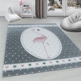 Kinderkamer Tapijt met schattige Flamingo Star Desing Grijs roze Wit