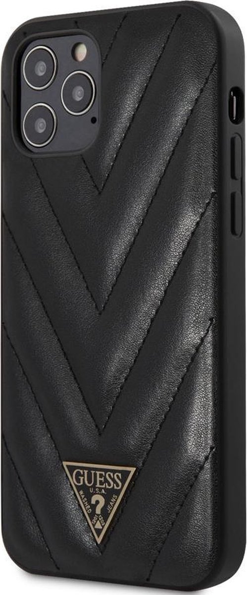 iPhone 12/12 Pro Backcase hoesje - Guess - Effen Zwart - Kunstleer