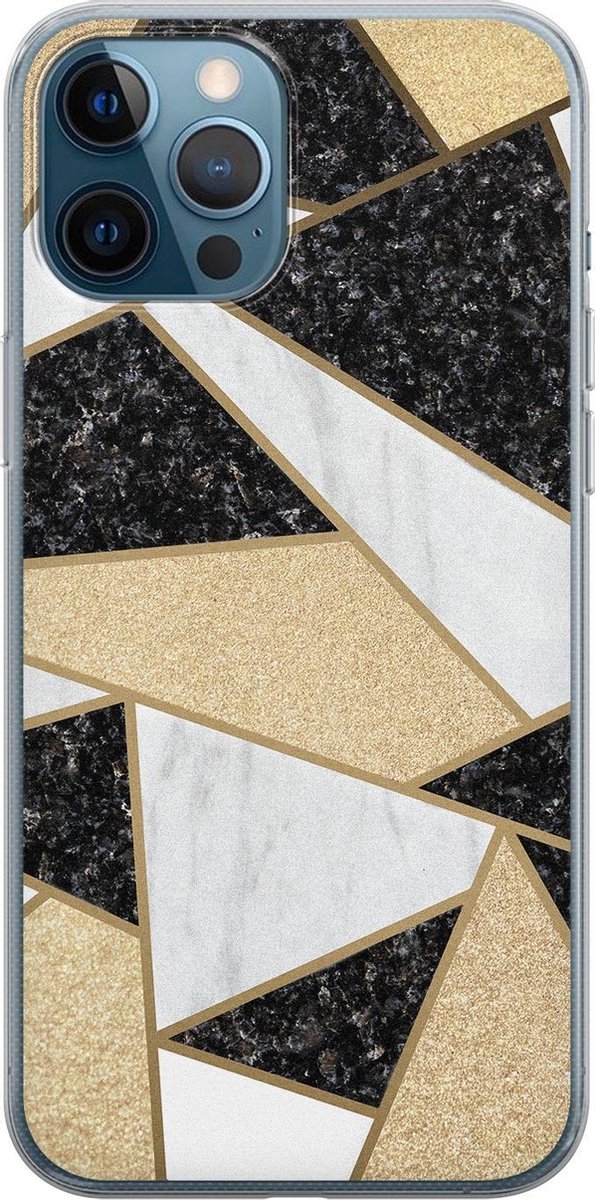 iPhone 12 Pro hoesje siliconen - Goud abstract - Soft Case Telefoonhoesje - Print / Illustratie - Transparant, Goud