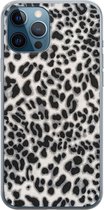 iPhone 12 Pro hoesje siliconen - Luipaard grijs - Soft Case Telefoonhoesje - Luipaardprint - Transparant, Grijs