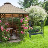relaxdays - rozenboog met zitbank - bankje rankhulp - metaal - tuinzetel - zwart