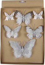 18x stuks Decoratie vlinders op clip grijs 5, 8, 12 cm - vlindertjes decoraties - Kerstboomversiering / woondecoratie / knutsel/hobby