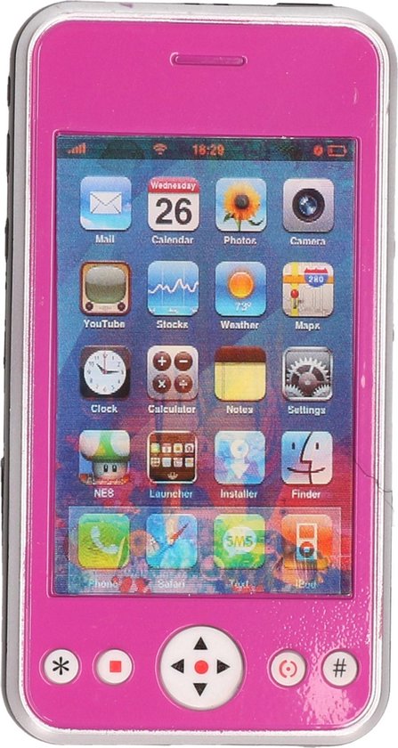 Speelgoed smartphone/mobiele telefoon roze met licht en geluid 11 cm -  Mobiele... | bol.com