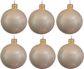 12x Licht parel/champagne glazen kerstballen 8 cm - Glans/glanzende - Kerstboomversiering licht parel/champagne