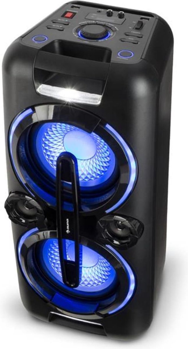 Bazzter party-audiosysteem 200W max accu BT USB MP3 AUX FM LED microfoon