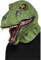 Dinosaur latex mask green full overhead - Carnaval Verkleedaccessoires