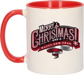 Merry Christmas and a happy new year cadeau kerstmok rood 300 ml