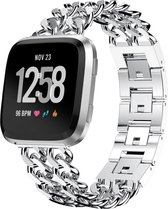 Bandje Voor Fitbit Versa Cowboy Stalen Schakel Band - Zilver - One Size - Horlogebandje, Armband