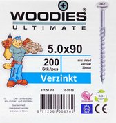 Woodies schroeven 5.0x90 verzinkt PZD 2 deeldraad 200 stuks