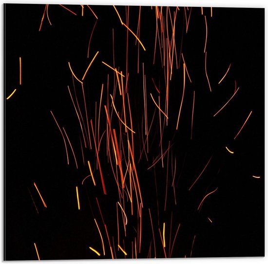 Dibond - Vuurwerk op Zwarte Achtergrond  - 50x50cm Foto op Aluminium (Wanddecoratie van metaal)
