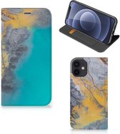 Hoesje Geschikt voor iPhone 12 Mini Flip Case Marble Blue Gold