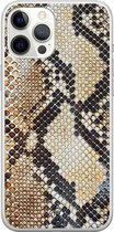 iPhone 12 Pro Max hoesje siliconen - Snake / Slangenprint bruin | Apple iPhone 12 Pro Max case | TPU backcover transparant