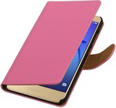 Effen Bookstyle Hoes Geschikt voor Huawei P8 Lite 2017 Roze