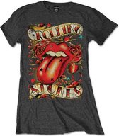 The Rolling Stones - Tongue & Stars Dames T-shirt - XL - Grijs