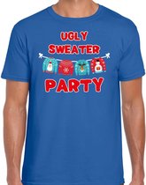 Ugly sweater party Kerstshirt / Kerst t-shirt blauw voor heren - Kerstkleding / Christmas outfit 2XL