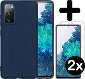 Hoesje Geschikt voor Samsung S20 FE Hoesje Siliconen Case Hoes Met 2x Screenprotector - Hoes Geschikt voor Samsung Galaxy S20 FE Hoes Cover Case - Donkerblauw