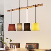 Lindby - Hanglamp - 4 lichts - Textiel, hout - E27 - rood, grijs, zwart, geel, licht hout