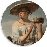 Forex Wandcirkel - Oude meesters - Meisje met brede hoed, Caesar Boëtius van Everdingen - 50x50cm Foto op Wandcirkel (met ophangsysteem)