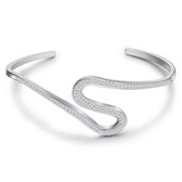 Twice As Nice Armband in edelstaal, open bangle, zigzag met kristallen 6,5 cm