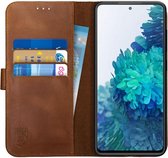 Rosso Deluxe Echt Leer Book Case Hoesje Geschikt voor Samsung Galaxy S20 FE | Ruimte voor drie pasjes | Portemonnee Book Case | Met Pasjeshouder | Bruin