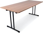 Inklapbare tafel recht | 180x80 | T-frame | Blad: Houtkleur | Frame: Zwart