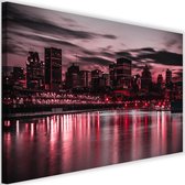 Schilderij Stad met rode lichten, 2 maten, zwart/rood