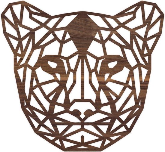 Geometrische Dieren Panter - Noten hout - L (55x51 cm) - Cadeau - Kinderen - Geschenk - Woon decoratie - Woonkamer - Slaapkamer - Geometrische wanddecoratie - WoodWideCities